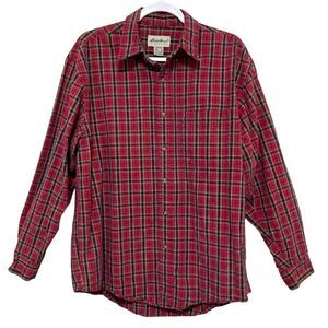 Vintage Eddie Bauer 100% Cotton Plaid Shirt Lumberjack Barn Chores Ranch Size M